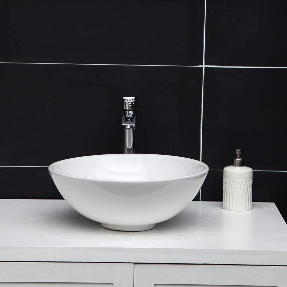 Vessel Sink Round - GhomeG 16''x16'' Bathroom Vessel Sink Above Counter Round Bowl White Ceramic Porcelain Small Bathroom Vanity Sink Art Basin ghomeg