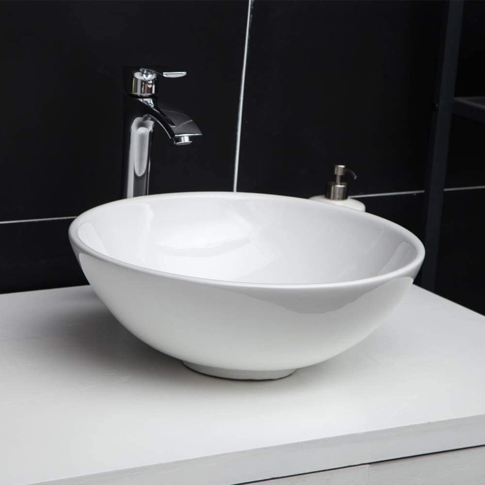 Vessel Sink Round - GhomeG 16''x16'' Bathroom Vessel Sink Above Counter Round Bowl White Ceramic Porcelain Small Bathroom Vanity Sink Art Basin ghomeg