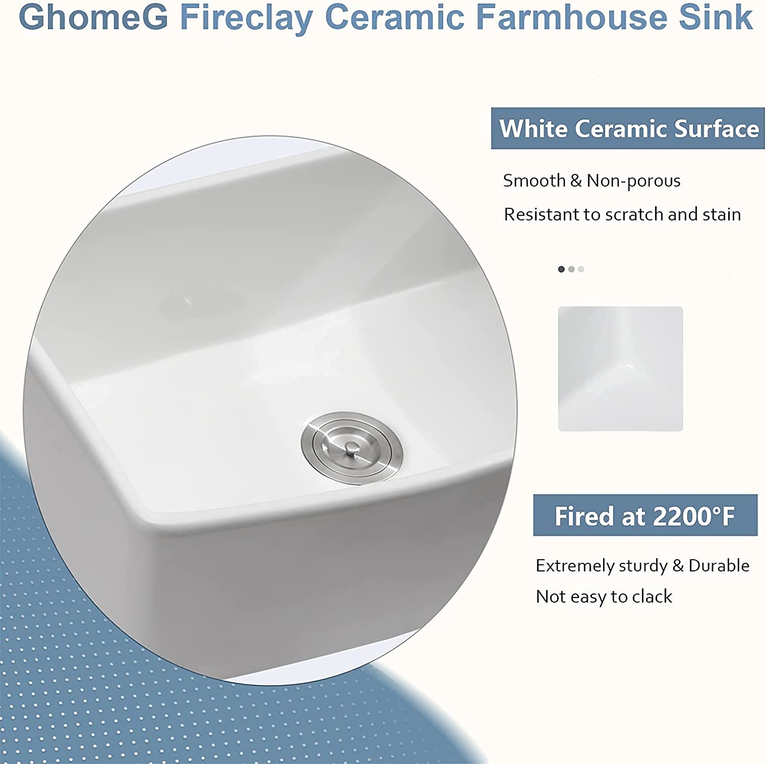 White Farmhouse Kitchen Sink - GhomeG 30"x19" Apron Front Fireclay Ceramic Porcelain Single Bowl Kitchen Sink with Protective Bottom Grid and Strainer ghomeg