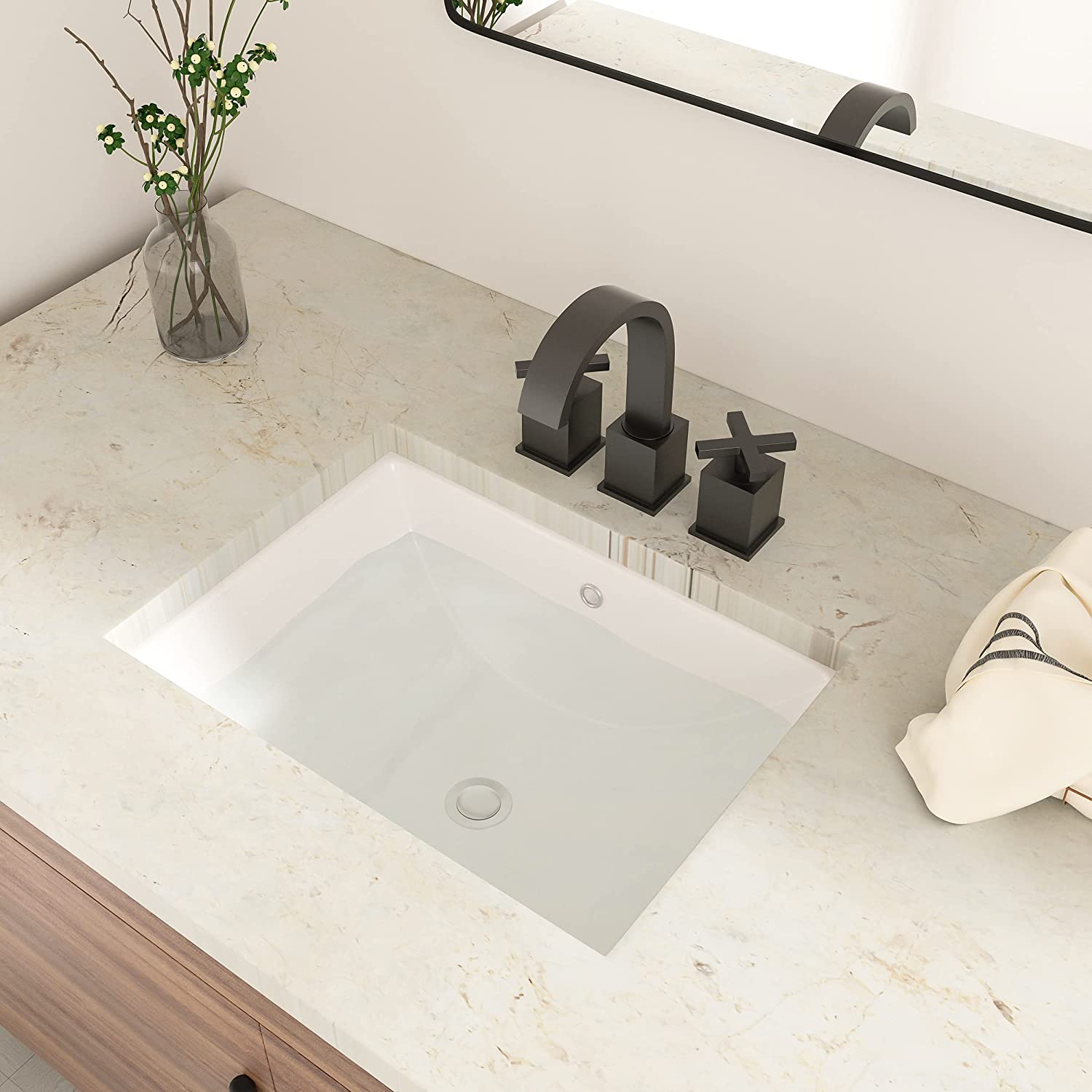 Undermount Bathroom Sink Rectangular - GhomeG 21"x14" Undermount Vessel Sink White Rectangle Porcelain Ceramic Lavatory Vanity Sink with Overflow ghomeg