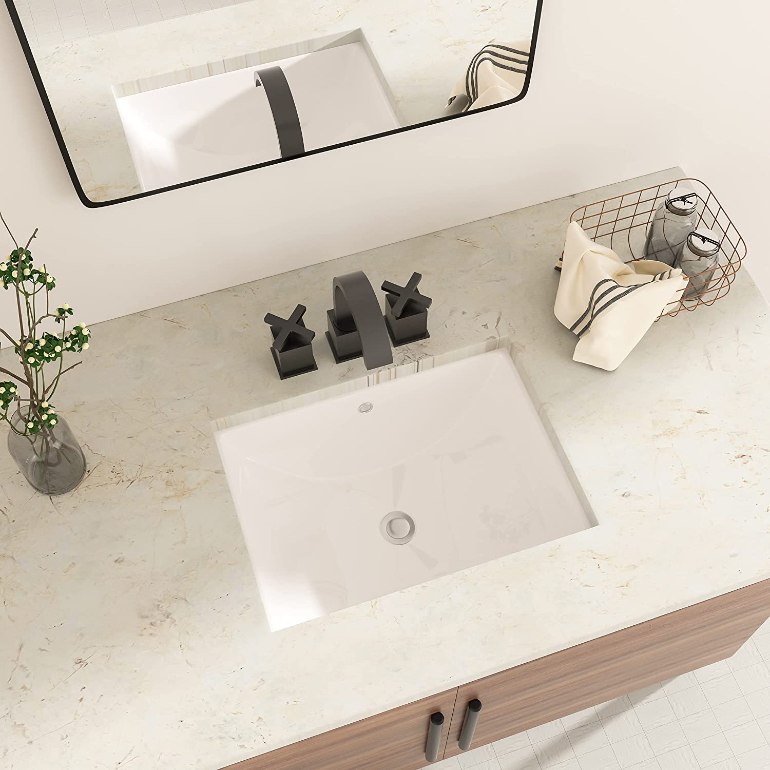 Undermount Bathroom Sink Rectangular - GhomeG 21"x14" Undermount Vessel Sink White Rectangle Porcelain Ceramic Lavatory Vanity Sink with Overflow ghomeg