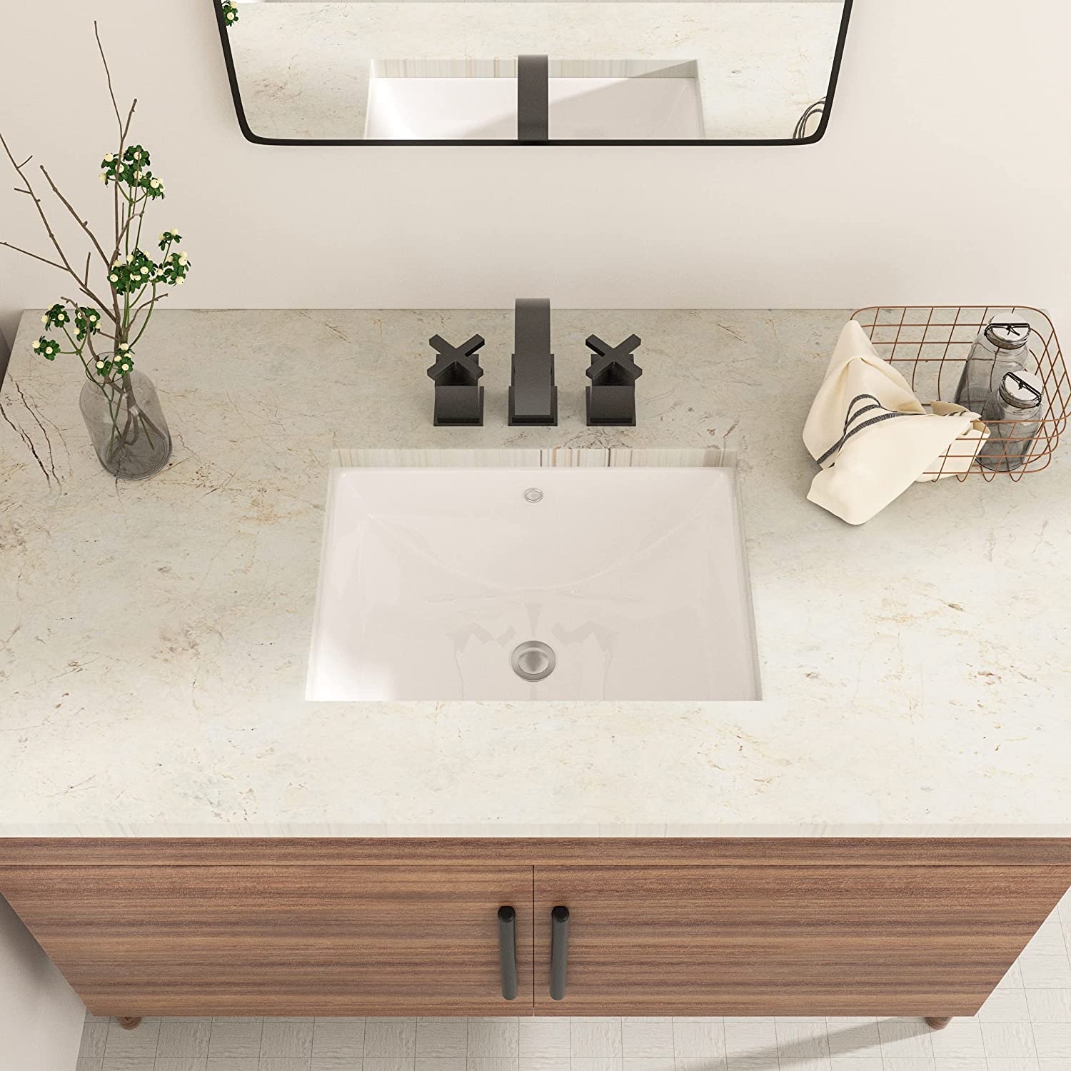 Undermount Bathroom Sink Rectangular - GhomeG 21"x14" Undermount Vessel Sink White Rectangle Porcelain Ceramic Lavatory Vanity Sink with Overflow ghomeg